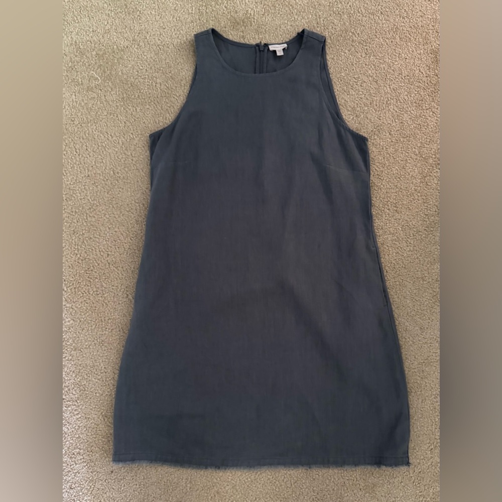 Garnet Hill gray 100% linen fringe hem dress 6
